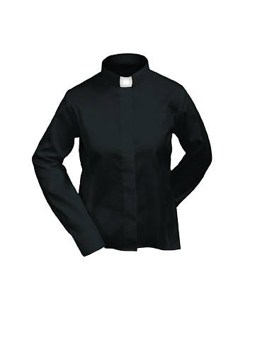 Picture of Lydia Long Sleeve Clergy Blouse with Tab Collar BLACK - 20