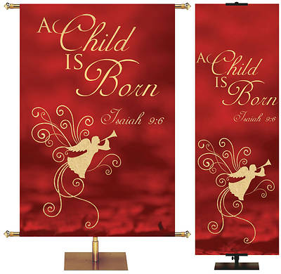 Picture of A Child Is Born Christmas Foil Banner Crimson - 5' x 7'