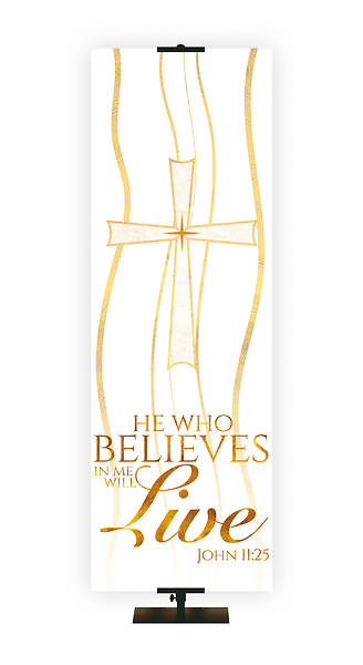 Picture of He Who Believes Cross Banner