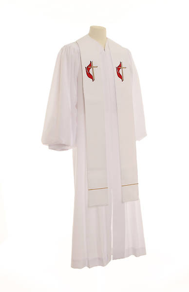 Picture of United Methodist Cross and Flame Wide Stole - White - 110"