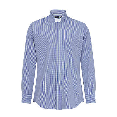 Picture of Fair Trade Men's Cotton Light Blue Gingham Long Sleeve Tab Collar Clergy Shirt