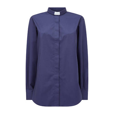 Picture of Fair Trade Women's Cotton Dark Blue Long Sleeve Tab Collar Clergy Shirt