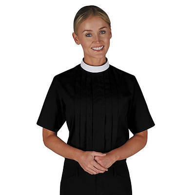Picture of R. J. Toomey Women's Clergy Blouse Black Short Sleeve Neckband Collar
