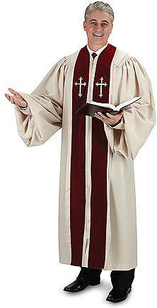 Picture of Cambridge Ivory & Burgundy Pulpit Robe with Embroidered Ivory Crosses