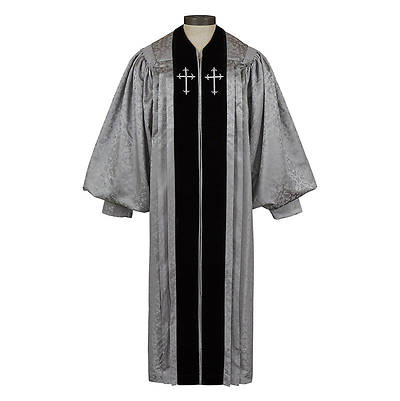 Picture of Cambridge Pulpit Robe - Silver Jacquard with Black Velvet Panels and Gold Crosses