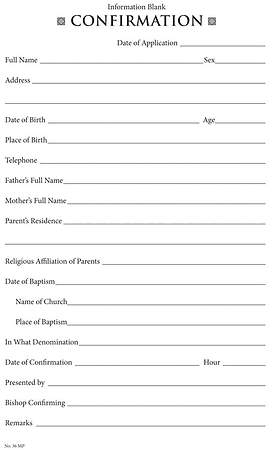 Confirmation Information Form Download | Cokesbury