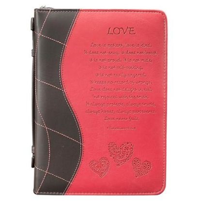 Picture of Love Brown Pink with Hearts Bible Cover Medium