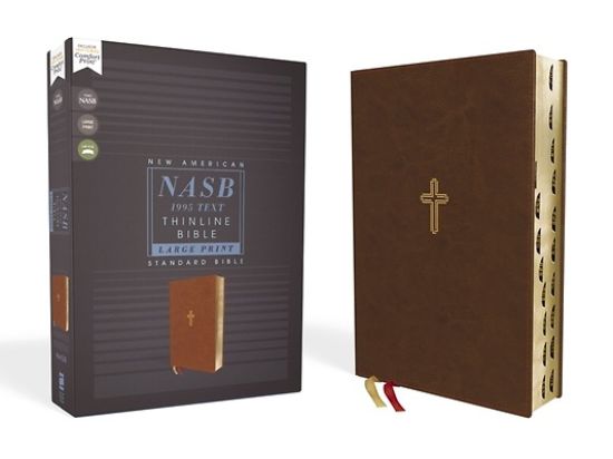 Picture of Nasb, Thinline Bible, Large Print, Leathersoft, Brown, Red Letter Edition, 1995 Text, Thumb Indexed, Comfort Print