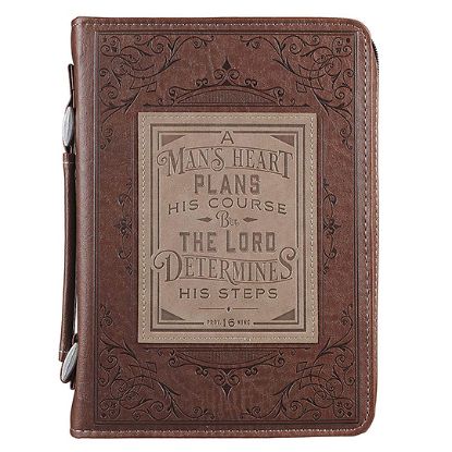 Picture of Bible Cover Luxleather a Man's Heart Proverbs 16:9 Large