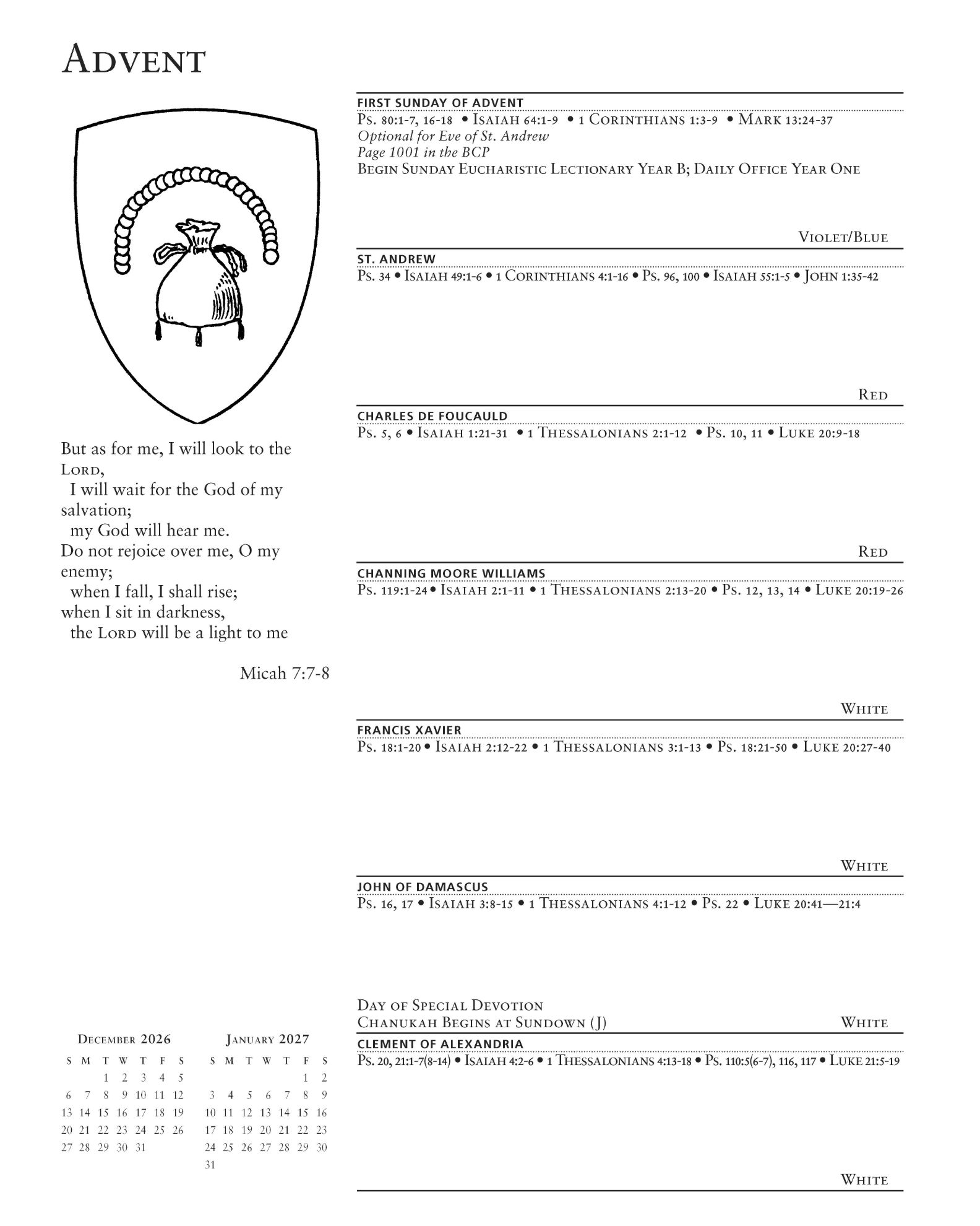 2027 Episcopal Liturgical Appointment Calendar