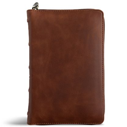 Picture of CSB Single-Column Compact Bible, Holman Handcrafted Collection, Zipper Closure, Marbled Tan Premium Calfskin