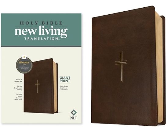 Picture of NLT Giant Print Bible, Filament Enabled (Leatherlike, Rustic Brown Gold Cross, Red Letter)