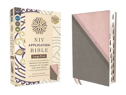 Picture of NIV Application Bible, Large Print, Leathersoft, Pink/Gray, Red Letter, Thumb Indexed, Comfort Print