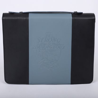 Picture of Bible Cover Imitation Leather Be Strong Black/Grey Large