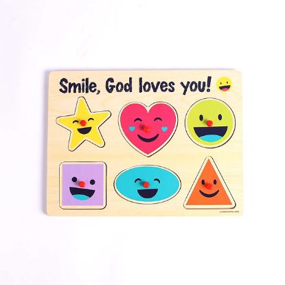 Picture of Puzzle Wood Peg Smile God Loves You