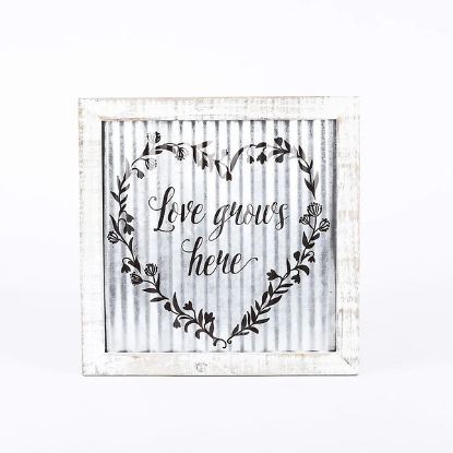 Picture of Wall Decor Corrugated Tin Love Grows Here 14X14X.5