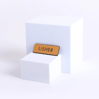 Picture of Contemporary Engraved Gold Usher Magnetic Badge